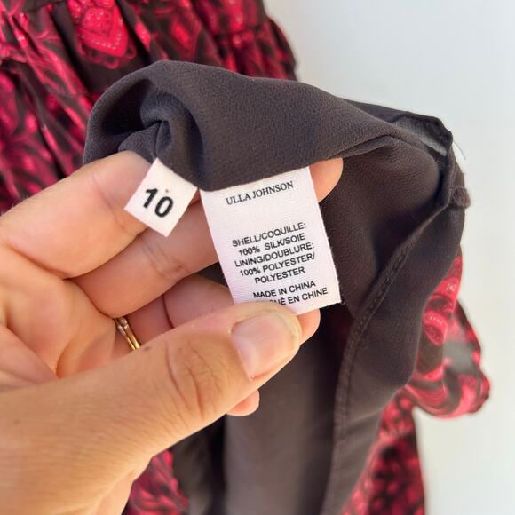 Ulla Johnson Anika Ruffle Midi Dress Red Fuchsia Dress Floral 10 Silk - Picture 11 of 11